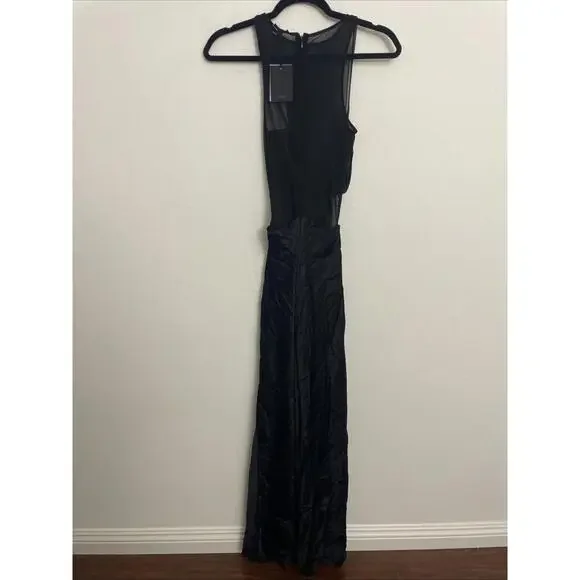 NBD Revolve Fiza Maxi Dress black Mesh fabric satin panels size XS NWT $268msrp - threedaughtersproperties.com NBD Revolve Fiza Maxi Dress black Mesh fabric satin panels size XS NWT $268msrp - threedaughtersproperties.com